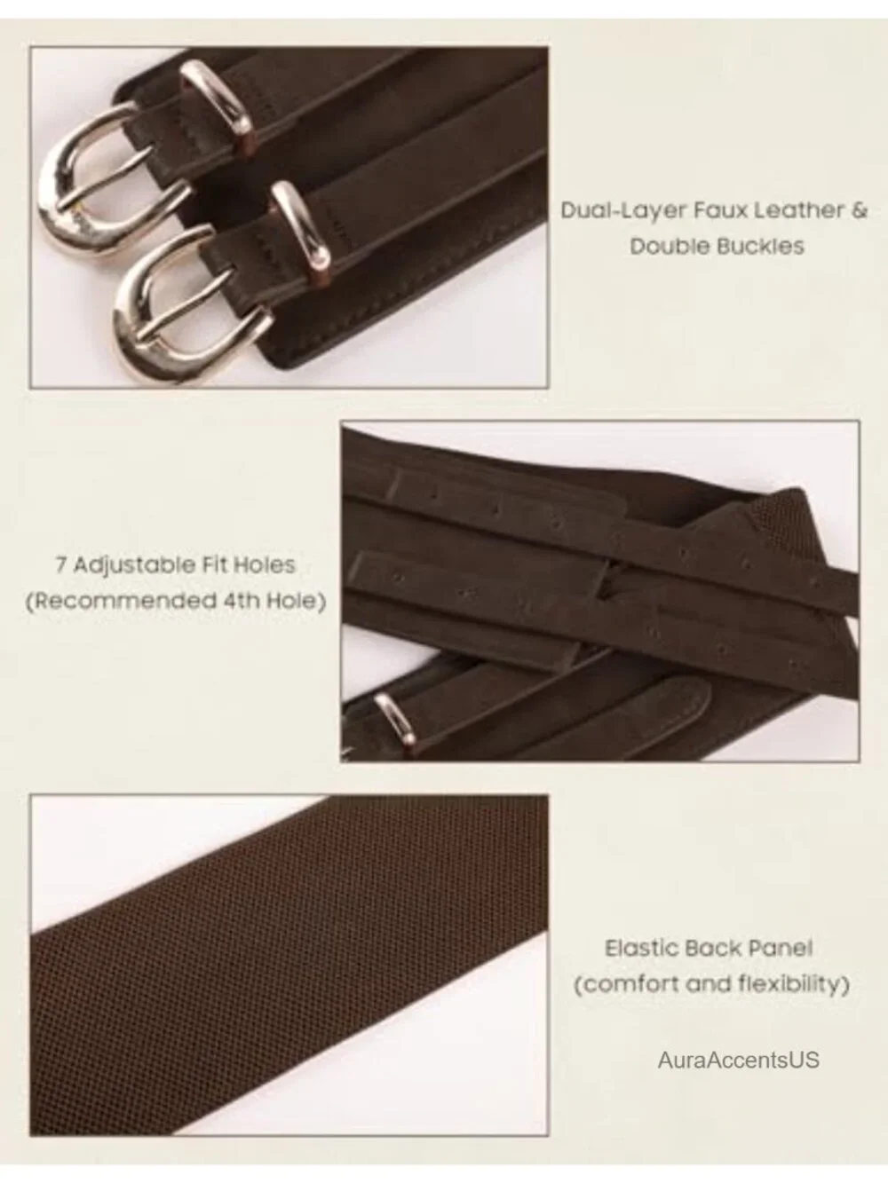 Wide Elastic Corset Belt with Double Gold Buckles - Faux Leather Stretchy Waist